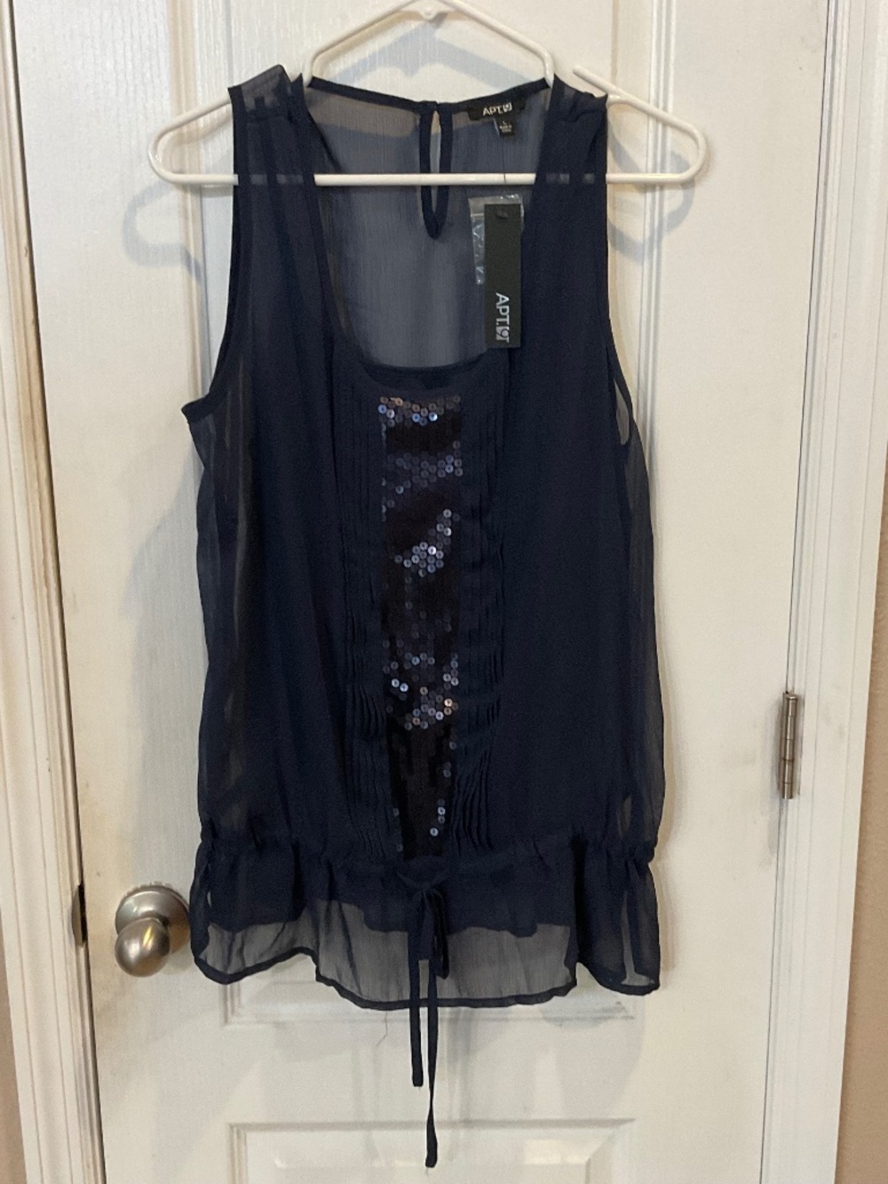 Apt 9 Navy Blue Sleeveless 2 Piece Sequin Top - Large - NWT